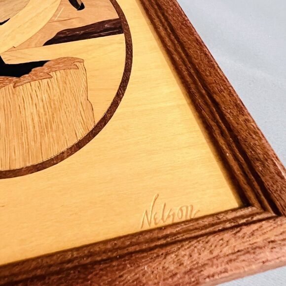 RARE Marquetry Jeffrey Alan Nelson Hudson River Inlay Pelican Bird MCM HTF - Picture 4 of 11